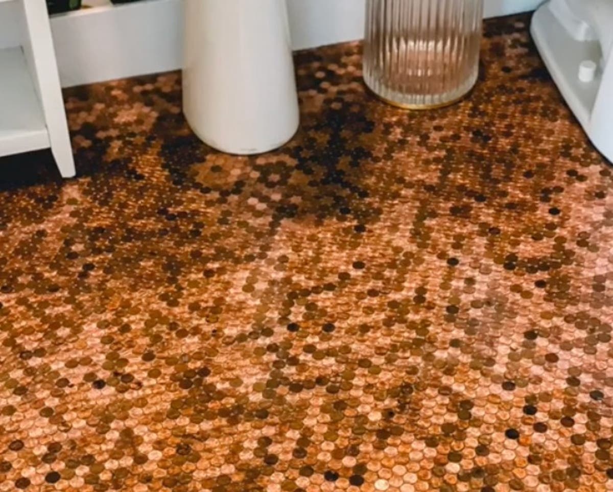 Woman glues 7700 pennies to her bathroom floor and potentially